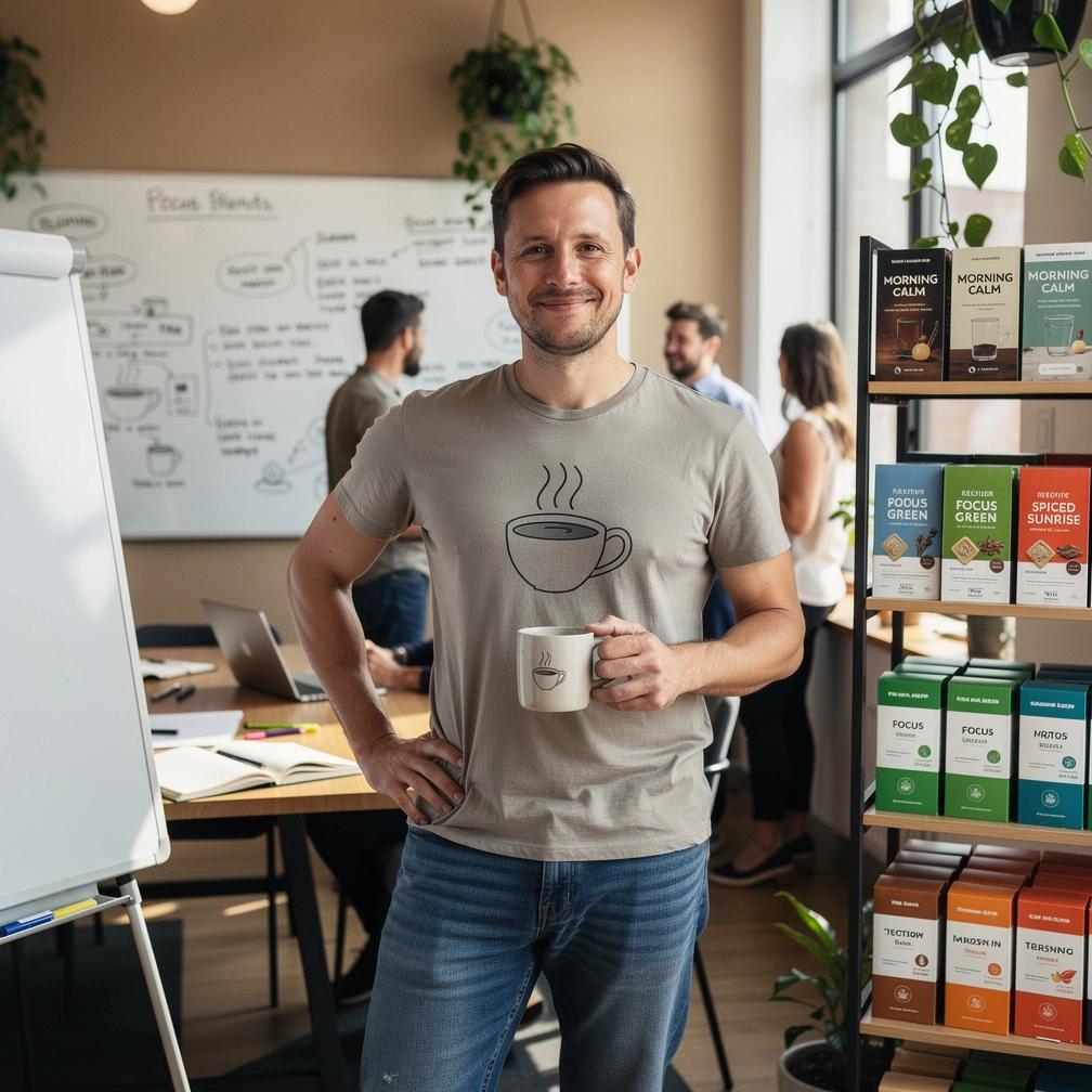 Csendes otthoni környezet, ahol valaki teát kortyol és jegyzeteket készít a napi teázási szokásairól